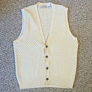Vintage Crossings Mens Sweater Vest Size XL Crossweave Cream Academia Mr. Rogers